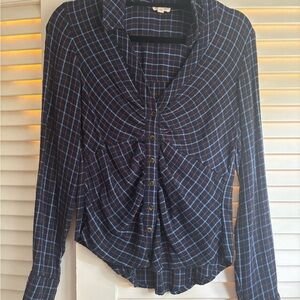 Pilcro Navy and White Plaid Blouse